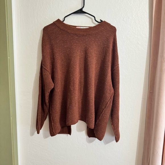 Free People FP Beach Cali open tie back sweater waffle brown knit long sleeve XS - Picture 9 of 9